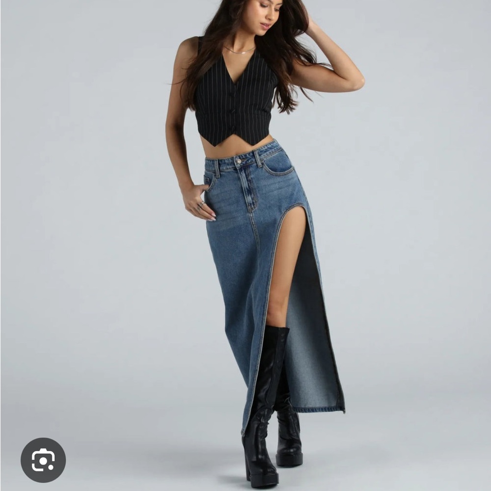 Windsor Denim Slit Maxi Skirt